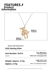 Spécifications du pendentif ours en argent S925 avec dimensions et poids détaillé