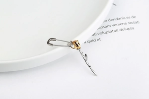 Detailed view of S925 silver pin earring featuring a golden rose pendant for women
