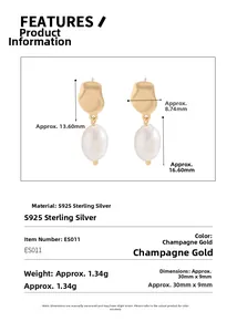 Detailed size measurement of S925 sterling silver earring with baroque pearl