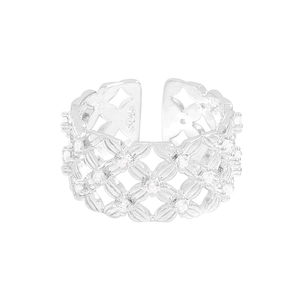 S925 sterling silver hollow mesh lace ring with white zircon floral pattern