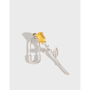 S925 Sterling Silver Rose Flower Safety Pin Stud Earrings Minimalist Gold Silver Two Tone Earrings For Women Romantic Fashion Jewelry