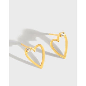 925 Sterling Silver Minimalist Hollow Heart Stud Earrings Rhinestone Inlaid Champagne Gold Ear Jewelry For Women Daily Gift