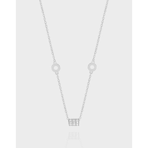 925 Sterling Silver Rhinestone Cylinder Pendant Necklace For Women Minimalist Geometric Transfer Bead Fashion Jewelry Gift