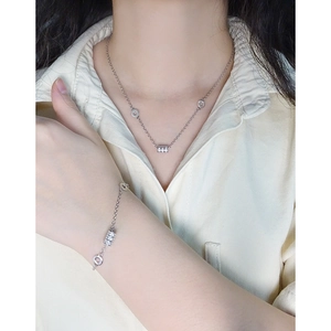Minimalist S925 sterling silver jewelry set featuring cylinder pendants with white zircon
