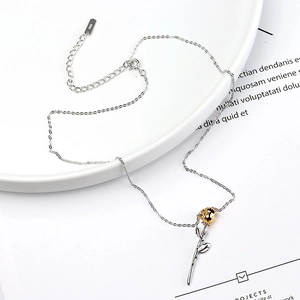 Minimalist S925 sterling silver Little Prince rose necklace with gold flower pendant