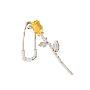 Minimalist S925 sterling silver safety pin earrings with a delicate gold rose pendant