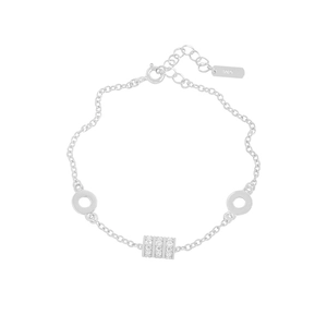 S925 sterling silver chain bracelet with micro-paved zircon cylinder charm for women