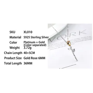 S925 sterling silver rose pendant necklace for women with two-tone gold and silver finish