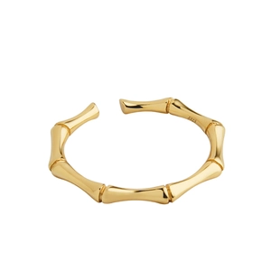 Bague ouverte minimaliste en argent sterling S925 avec design de jointure en bambou doré