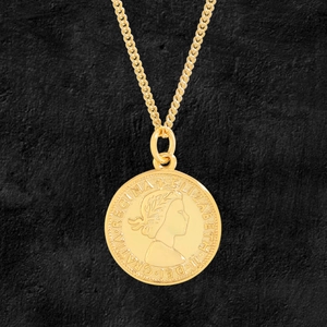 Collier Pendentif Pièce Elizabeth II en Argent Sterling 925 Vintage pour Femme Bijoux Portrait Plaqué Or Champagne