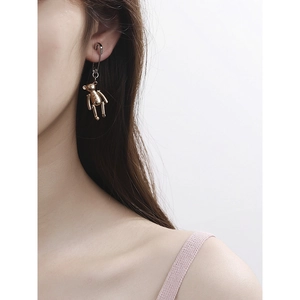 Boucles d'oreilles épingle à nourrice en argent S925 avec pendentif ours doré
