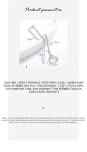 Detailed dimensions of S925 sterling silver ear cuff with chain and drop bar earrings