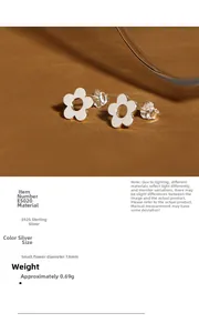 Detailed view of S925 sterling silver flower earrings with small petal design