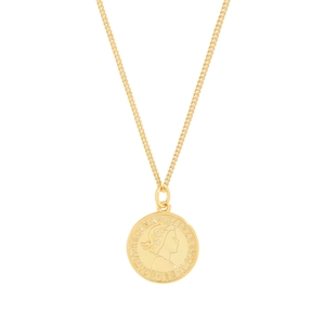Collier médaille en argent S925 doré avec gravure du portrait de la reine Elizabeth II