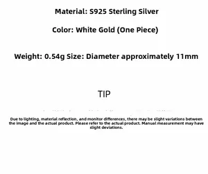 Specifications of S925 sterling silver ear cuff in white gold finish and 11mm diameter