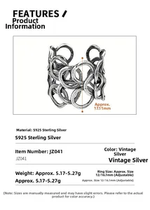 Macro detail of S925 sterling silver retro twisted ring with adjustable band size