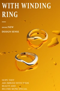 Artistic close-up of gold and silver S925 adjustable winding rings on reflective water surface
