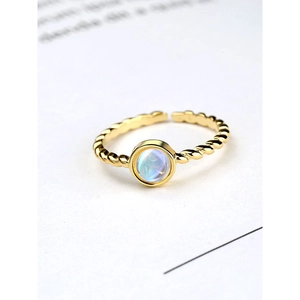 Elegant gold woven S925 silver open ring featuring a blue moonstone gem detail