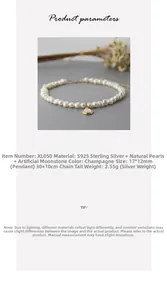 Detailed view of baroque pearl necklace with 925 silver moonstone pendant and dimensions