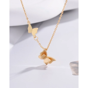 Minimalist S925 sterling silver butterfly necklace with double-layer 3D pendant in gold finish