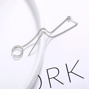 S925 sterling silver ear line with ear cuff featuring a minimalist long chain design