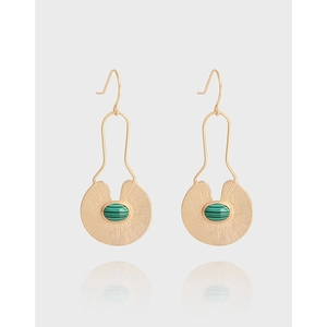925 Sterling Silver Gold Plated Hook Earrings With Malachite Texture Watermelon Pattern Retro Elegant Women Ear Jewelry