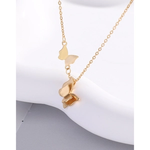 Minimalist S925 sterling silver butterfly pendant necklace in a layered golden finish