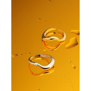 Minimalist S925 sterling silver wavy open rings in gold and silver with water drops