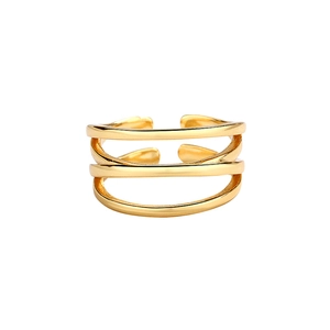 Minimalist triple-layered S925 sterling silver open ring in polished golden finish