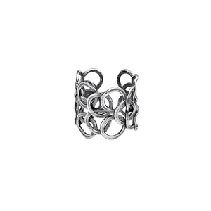 Retro S925 sterling silver wide ring with intertwined hollow circles and oxidized finish
