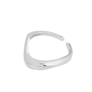 Minimalist S925 sterling silver open ring with geometric irregular double-layered wave design