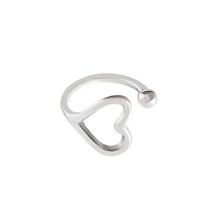 925 sterling silver open ring featuring a hollow heart pattern and small round bead detail