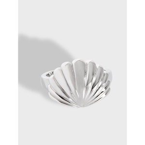 Korean Ins Simple Fashion Shell S925 Sterling Silver Open Adjustable Ring For Women Minimalist Personalized Scallop Design Finger Ring