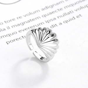 Minimalist S925 sterling silver shell design open ring with sleek folding wave pattern