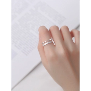 Anello a doppio strato in argento sterling S925 con catena a sfere per donne chic