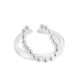 Anello a doppio strato in argento sterling S925 con fascia liscia e catena a sfere