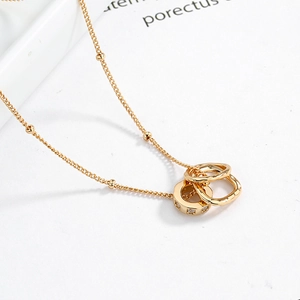 Elegant S925 sterling silver triple interlocking ring necklace with zircon inlay charms