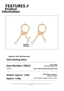 Detail view of S925 sterling silver knotted earrings with pearls and technical specs