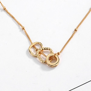S925 sterling silver three-ring interlocking necklace with polished and zircon details