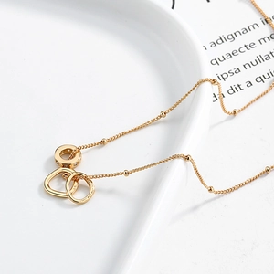 Gold S925 sterling silver triple interlocking ring necklace with zircon accents
