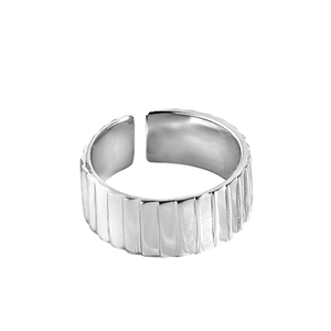Minimalist S925 sterling silver open ring featuring a unique pleated accordion texture design