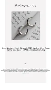 Detailed view of S925 sterling silver moon earrings with dimensions and weight specs