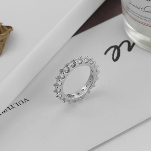 Detailed view of S925 sterling silver ring with cubic zirconia and S925 hallmark