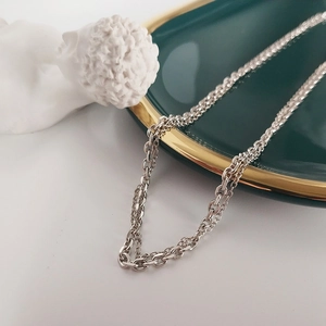S925 Sterling Silver Double Layer Necklace For Women Minimalist Industrial Style Cross Chain Multi Layer Jewelry Gift