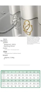Detaillierte Größentabelle für den verstellbaren S925 Sterlingsilber Ring mit Hohlmuster