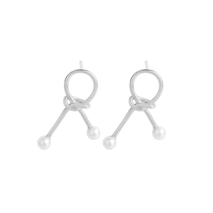 S925 sterling silver knot stud earrings with elegant white pearls for women
