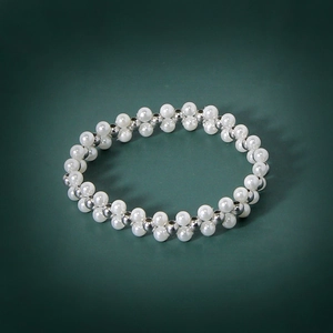 925 Sterling Silver Artificial Pearl Bracelet For Women Hand Woven Multi Layer Elastic Round Bead Elegant Jewelry Minimalist Style