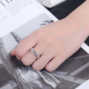 Minimalist S925 sterling silver double ring for women worn on finger with mirror finish
