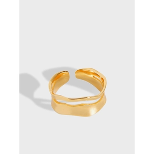 Minimalist S925 Sterling Silver Wave Ring For Women Gold Plated Adjustable Open Ring Chic Irregular Ins Style Jewelry