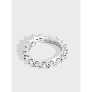 Minimalist S925 Sterling Silver Gear Ring For Women Zirconia Inlaid Eternity Band Elegant Luxury Stackable Jewelry Gift